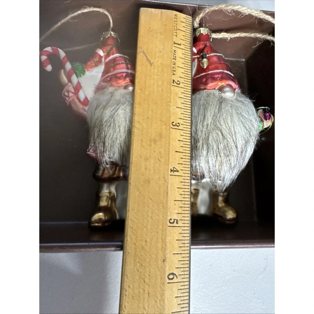 POTTERY BARN - New Mercury Glass GNOME Ornament w/ Faux Fur Beard - Set Of 5